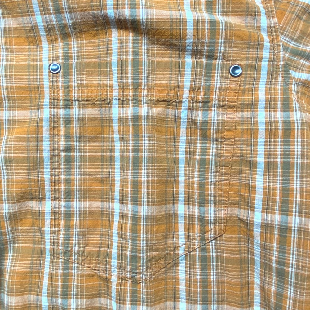 REI Mens XL Plaid Short Sleeve Button Up Shirt Casual Outdoor Work Beige Orange - Picture 14 of 14